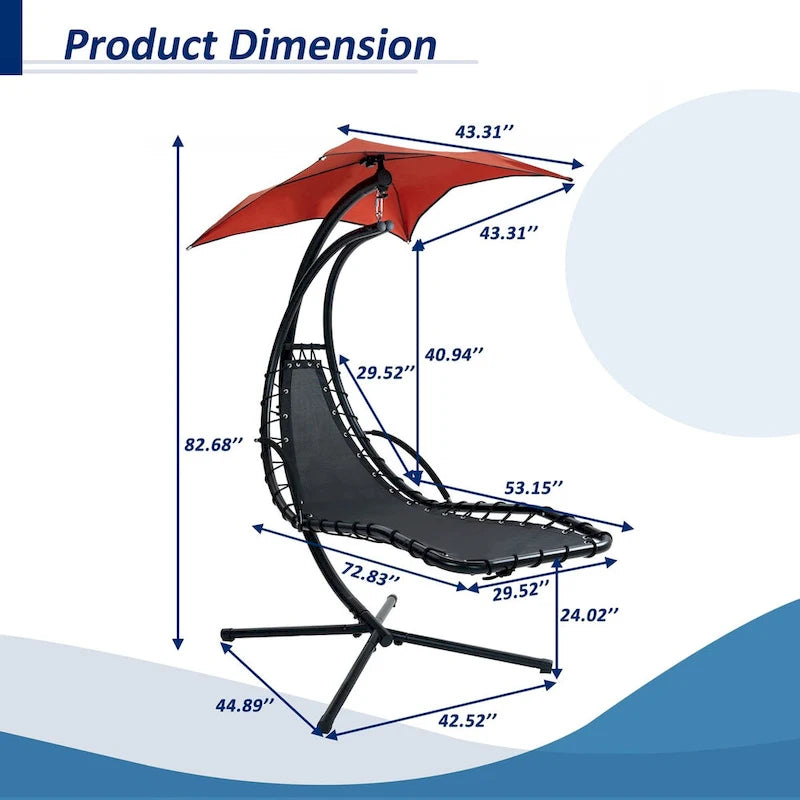 Hanging Chaise Lounger Chair Swing with Removable Canopy Outdoor Swing Chair - 42.52L * 72.83W * 82.68H