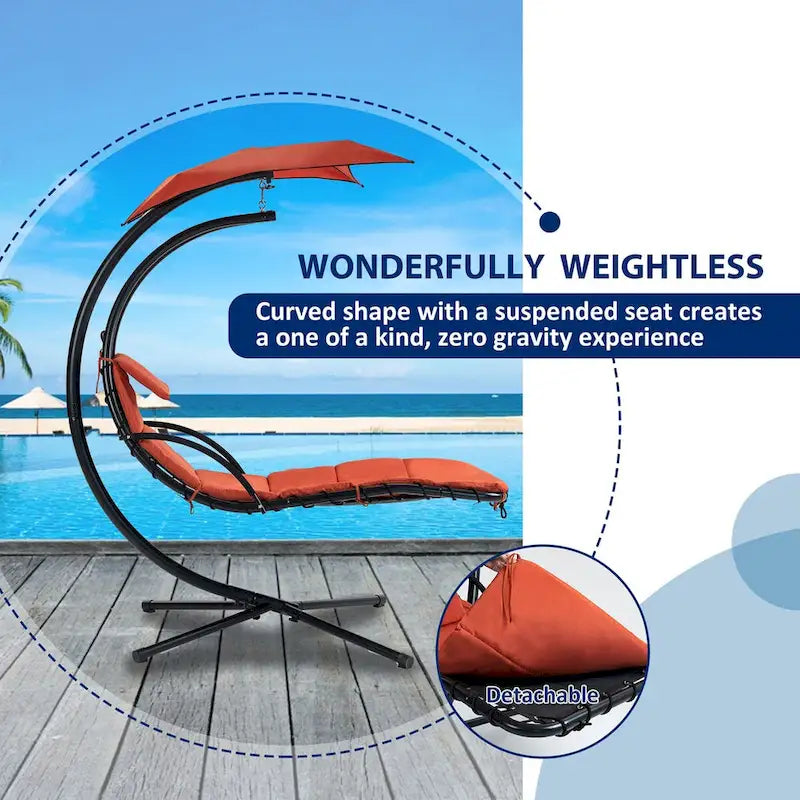 Hanging Chaise Lounger Chair Swing with Removable Canopy Outdoor Swing Chair - 42.52L * 72.83W * 82.68H