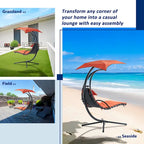Hanging Chaise Lounger Chair Swing with Removable Canopy Outdoor Swing Chair - 42.52L * 72.83W * 82.68H