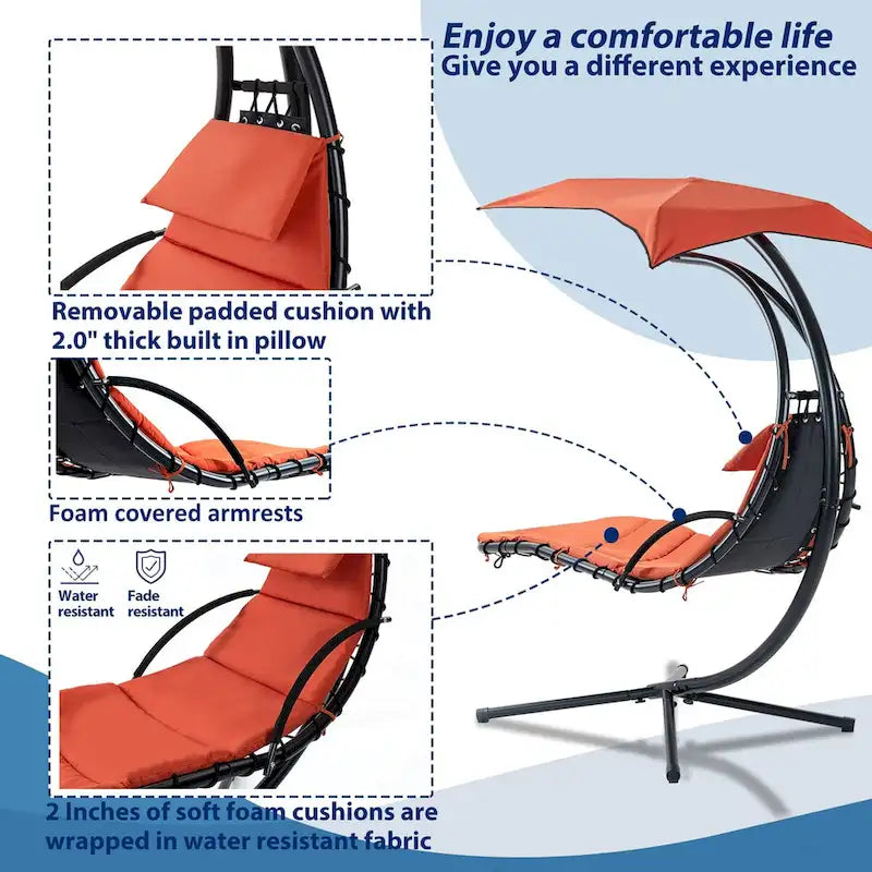 Hanging Chaise Lounger Chair Swing with Removable Canopy Outdoor Swing Chair - 42.52L * 72.83W * 82.68H