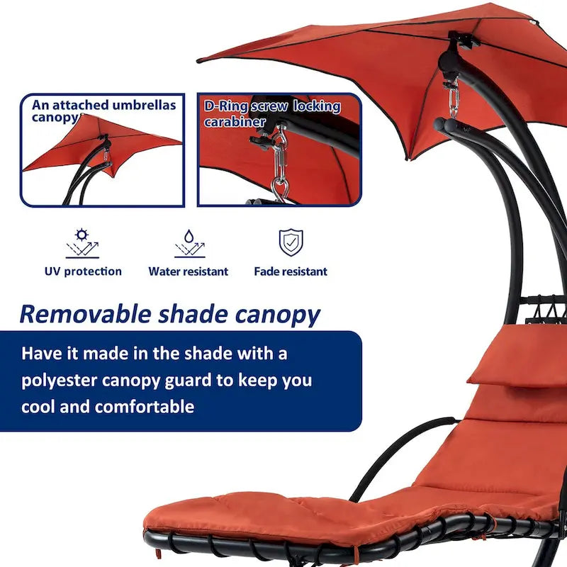 Hanging Chaise Lounger Chair Swing with Removable Canopy Outdoor Swing Chair - 42.52L * 72.83W * 82.68H
