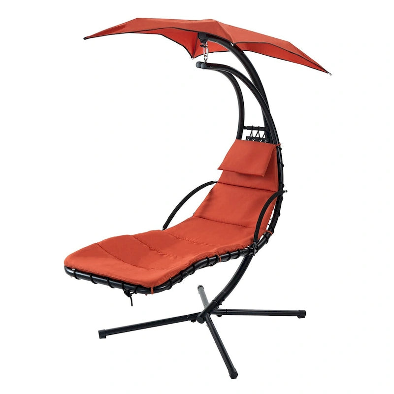 Hanging Chaise Lounger Chair Swing with Removable Canopy Outdoor Swing Chair - 42.52L * 72.83W * 82.68H