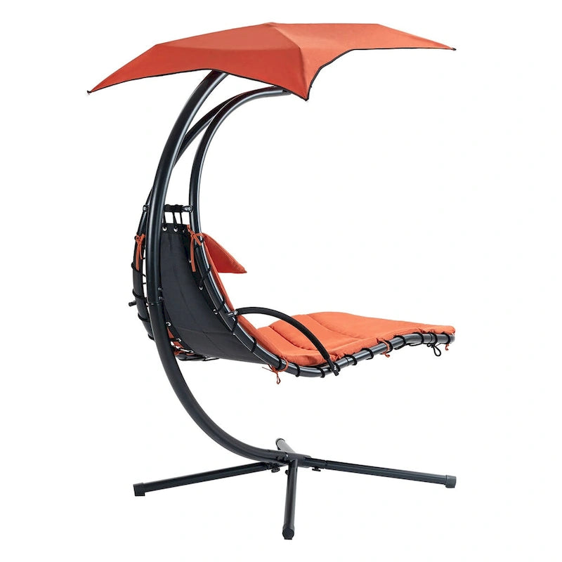 Hanging Chaise Lounger Chair Swing with Removable Canopy Outdoor Swing Chair - 42.52L * 72.83W * 82.68H