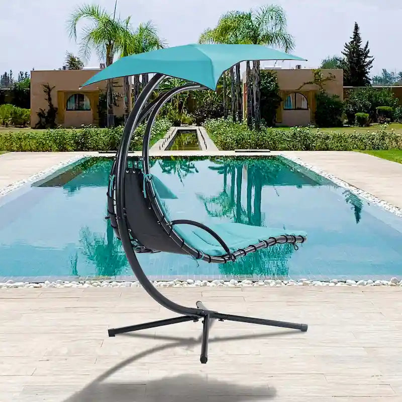 Hanging Chaise Lounger Chair Swing with Removable Canopy Outdoor Swing Chair - 42.52L * 72.83W * 82.68H