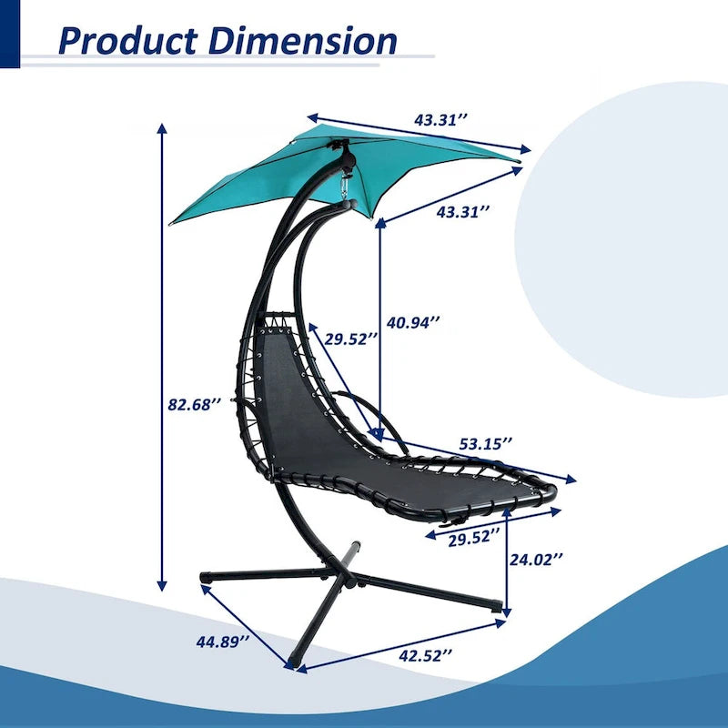 Hanging Chaise Lounger Chair Swing with Removable Canopy Outdoor Swing Chair - 42.52L * 72.83W * 82.68H