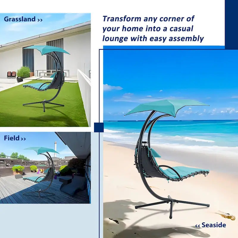 Hanging Chaise Lounger Chair Swing with Removable Canopy Outdoor Swing Chair - 42.52L * 72.83W * 82.68H