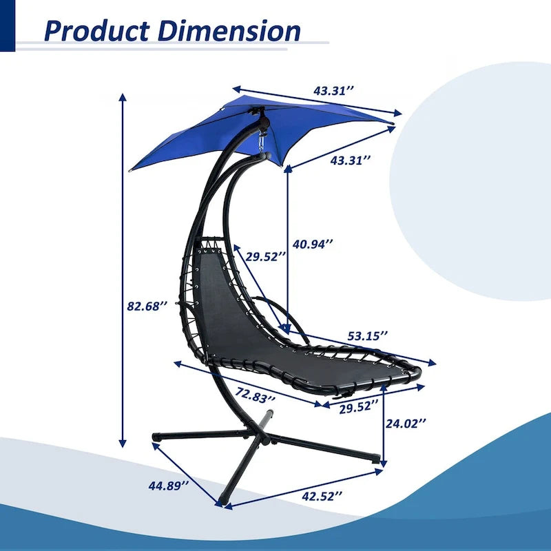 Hanging Chaise Lounger Chair Swing with Removable Canopy Outdoor Swing Chair - 42.52L * 72.83W * 82.68H