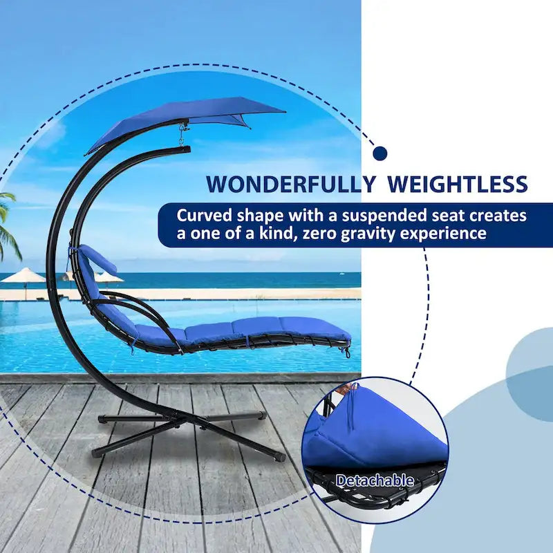 Hanging Chaise Lounger Chair Swing with Removable Canopy Outdoor Swing Chair - 42.52L * 72.83W * 82.68H