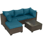 Brown Wicker Outdoor Sectional with Cushions and Coffee Table