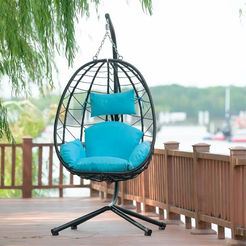 Egg Chair with Stand Indoor Outdoor Swing Chair Patio Wicker Hanging Egg Chair Hanging Basket Chair Hammock Chair with Stand