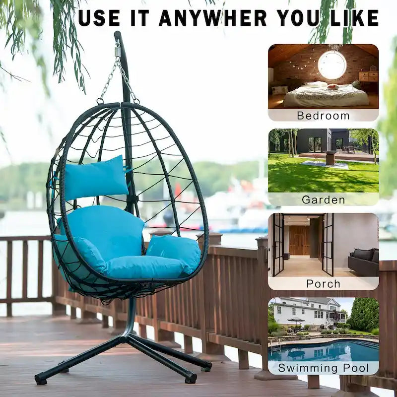 Egg Chair with Stand Indoor Outdoor Swing Chair Patio Wicker Hanging Egg Chair Hanging Basket Chair Hammock Chair with Stand