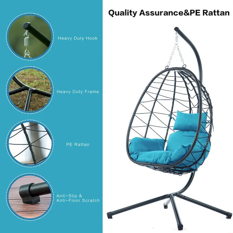 Egg Chair with Stand Indoor Outdoor Swing Chair Patio Wicker Hanging Egg Chair Hanging Basket Chair Hammock Chair with Stand
