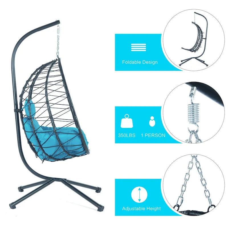 Egg Chair with Stand Indoor Outdoor Swing Chair Patio Wicker Hanging Egg Chair Hanging Basket Chair Hammock Chair with Stand