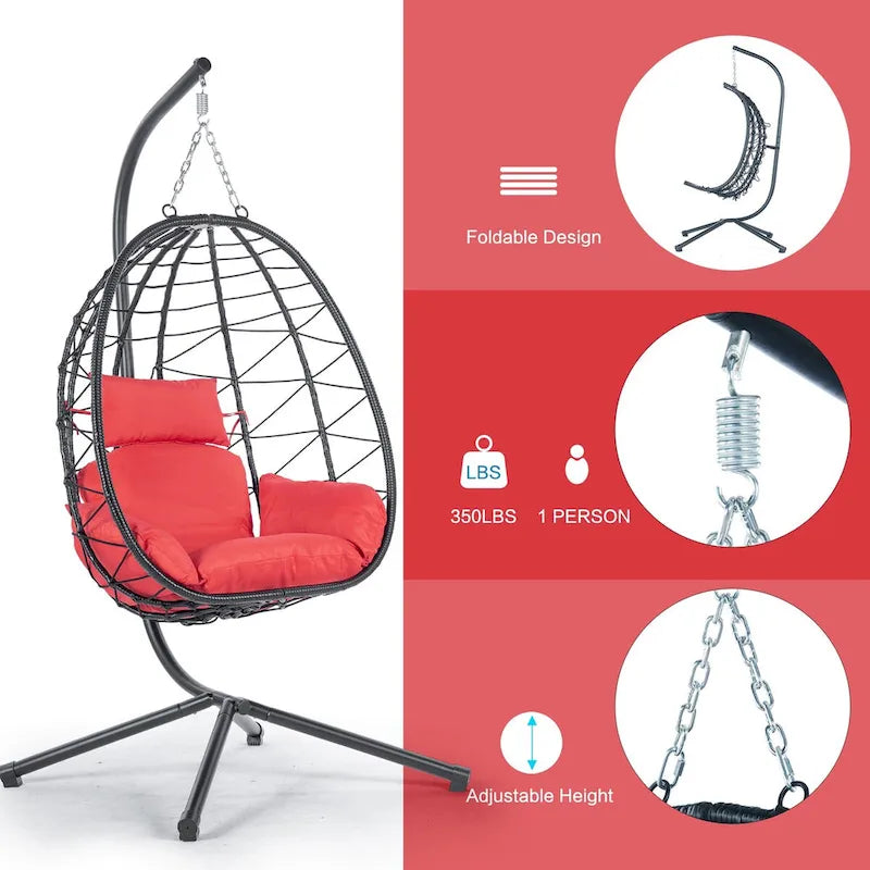 Egg Chair with Stand Indoor Outdoor Swing Chair Patio Wicker Hanging Egg Chair Hanging Basket Chair Hammock Chair with Stand