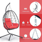 Egg Chair with Stand Indoor Outdoor Swing Chair Patio Wicker Hanging Egg Chair Hanging Basket Chair Hammock Chair with Stand