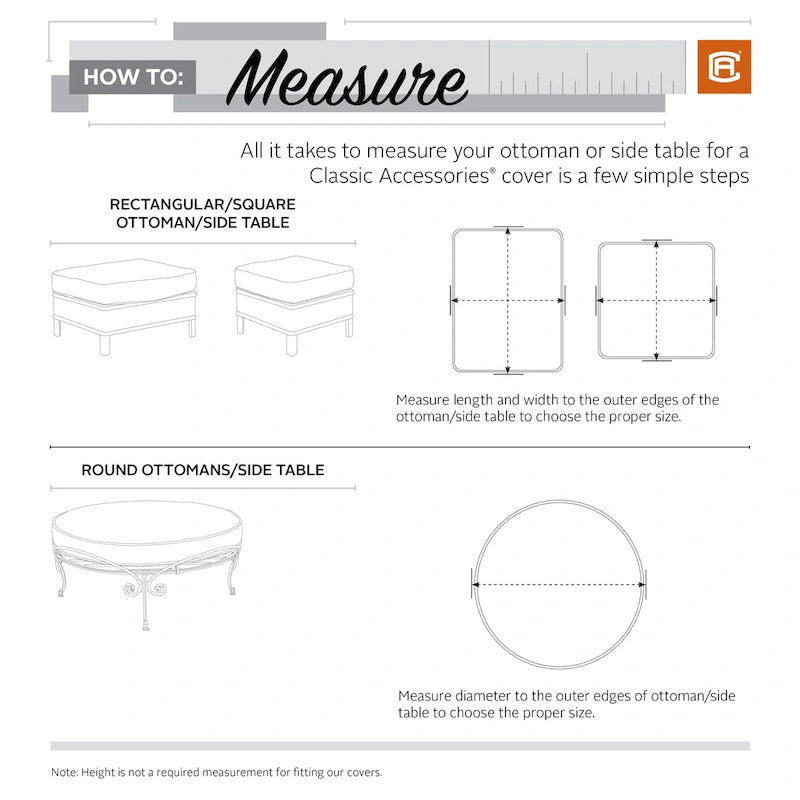 Classic Accessories Ravenna Round Patio Ottoman/Table Cover - Premium Outdoor Furniture Cover with Water Resistant Fabric