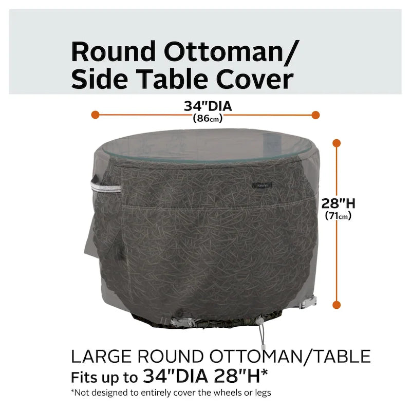 Classic Accessories Ravenna Round Patio Ottoman/Table Cover - Premium Outdoor Furniture Cover with Water Resistant Fabric