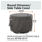 Classic Accessories Ravenna Round Patio Ottoman/Table Cover - Premium Outdoor Furniture Cover with Water Resistant Fabric