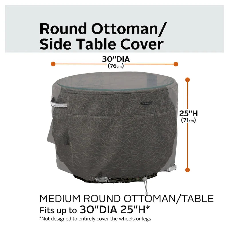 Classic Accessories Ravenna Round Patio Ottoman/Table Cover - Premium Outdoor Furniture Cover with Water Resistant Fabric