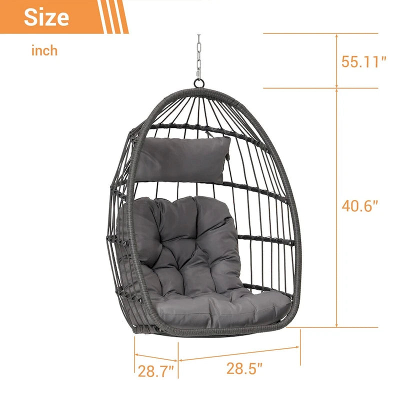 Outdoor Garden Rattan Egg Swing Chair Hanging Chair Wood