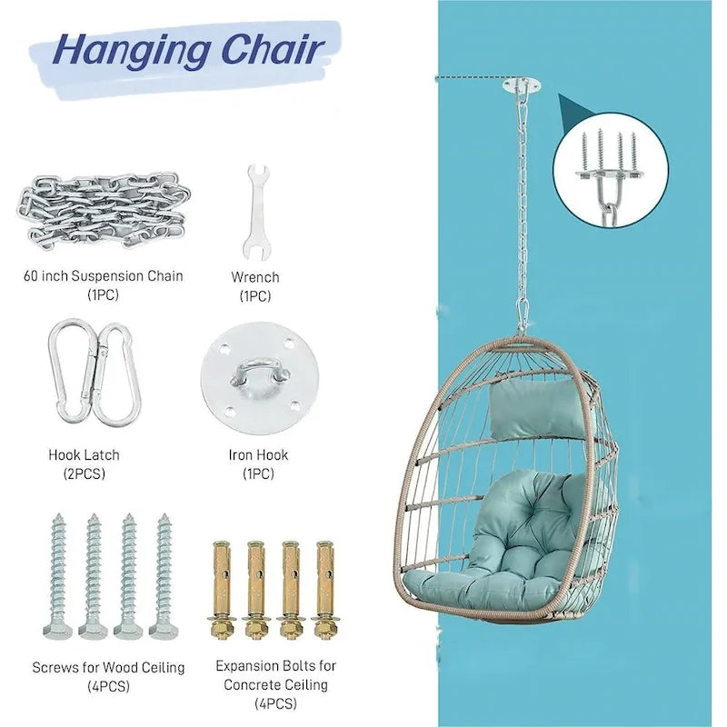 Outdoor Garden Rattan Egg Swing Chair Hanging Chair Wood