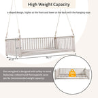 Patio Minimalist Twin Size Garden Swing Bed Wood Porch Swing with Ropes for Backyard, Safe Sloped Design, White