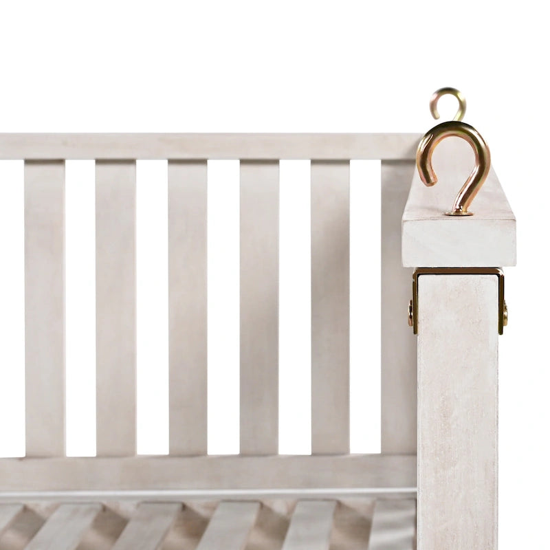 Patio Minimalist Twin Size Garden Swing Bed Wood Porch Swing with Ropes for Backyard, Safe Sloped Design, White
