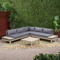 Outdoor Acacia Wood & Wicker Sectional Sofa