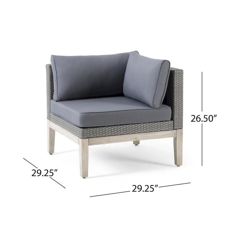 Outdoor Acacia Wood & Wicker Sectional Sofa