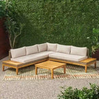 Outdoor Acacia Wood & Wicker Sectional Sofa