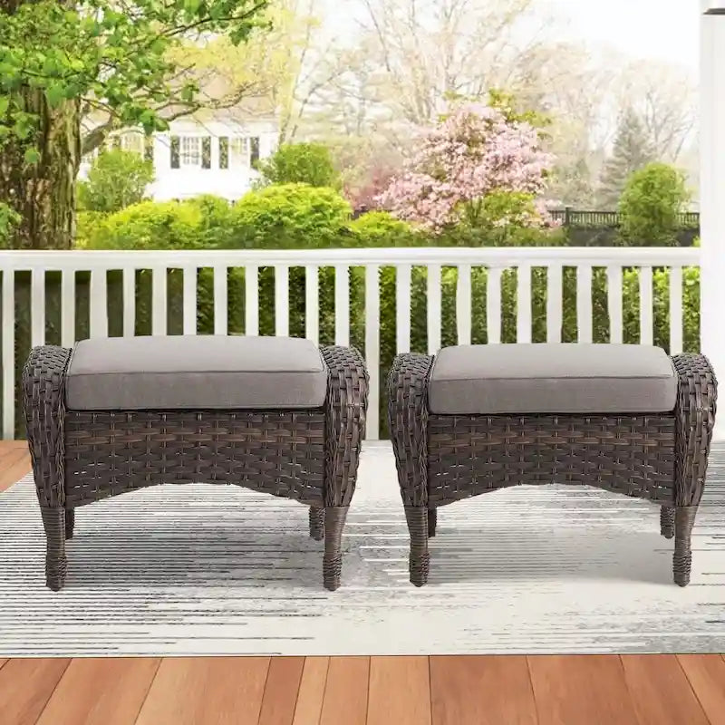 Outdoor Footstool with Removable Cushions - Brown