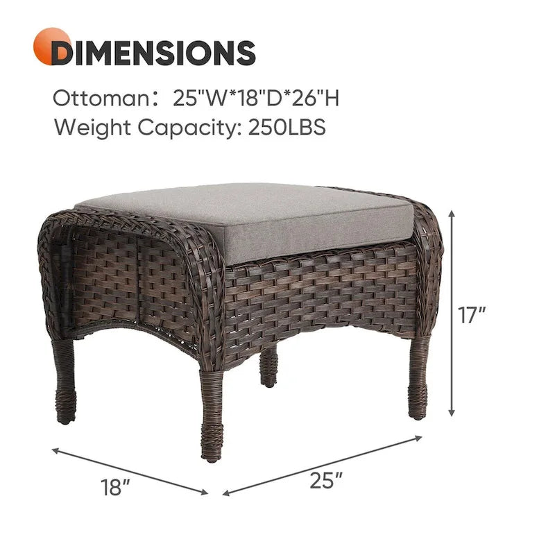Outdoor Footstool with Removable Cushions - Brown