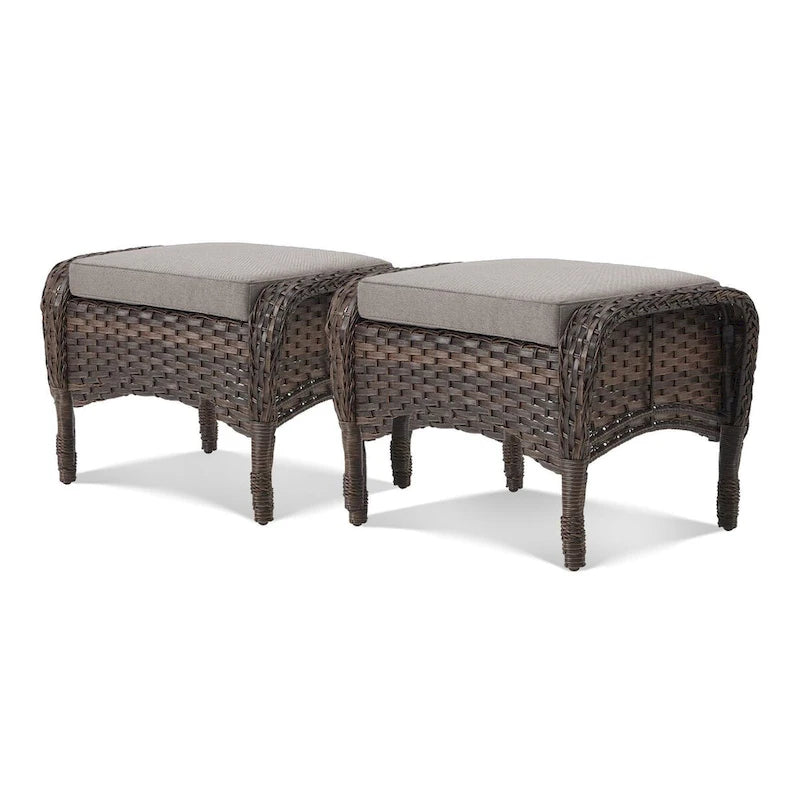 Outdoor Footstool with Removable Cushions - Brown