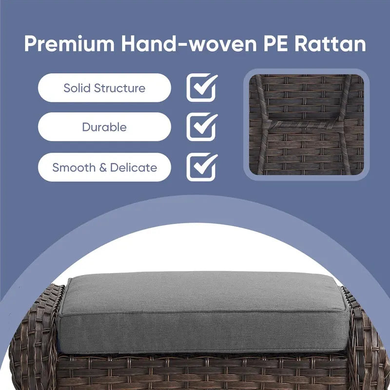 Outdoor Footstool with Removable Cushions - Brown