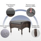 Outdoor Footstool with Removable Cushions - Brown