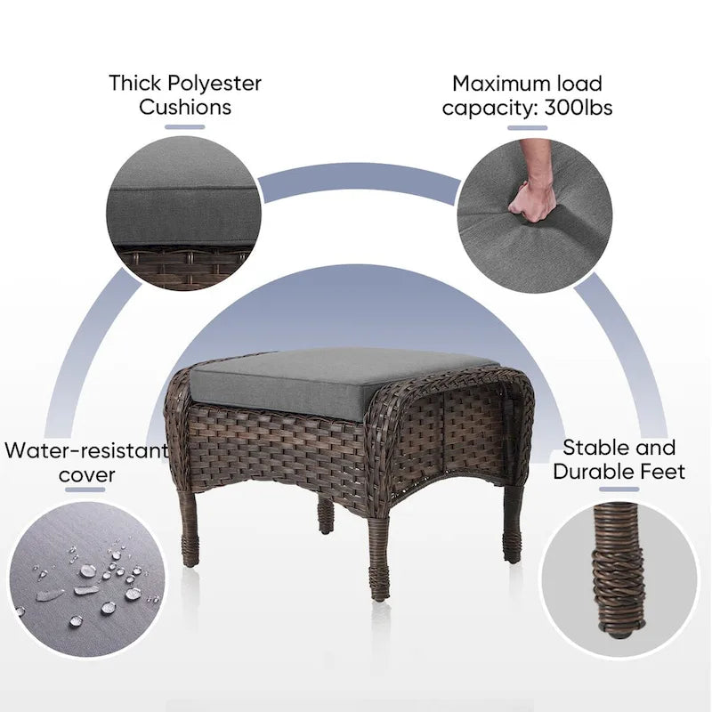 Outdoor Footstool with Removable Cushions - Brown