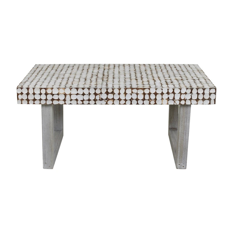 Handcrafted Distressed White Coconut Shell Coffee Table by East at Main