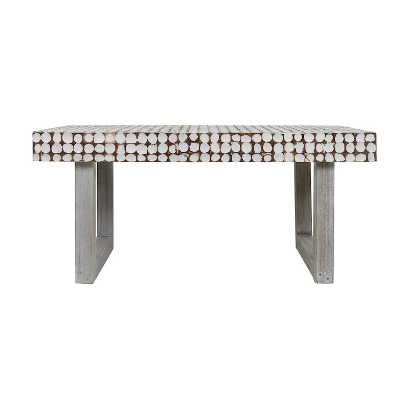 Handcrafted Distressed White Coconut Shell Coffee Table by East at Main