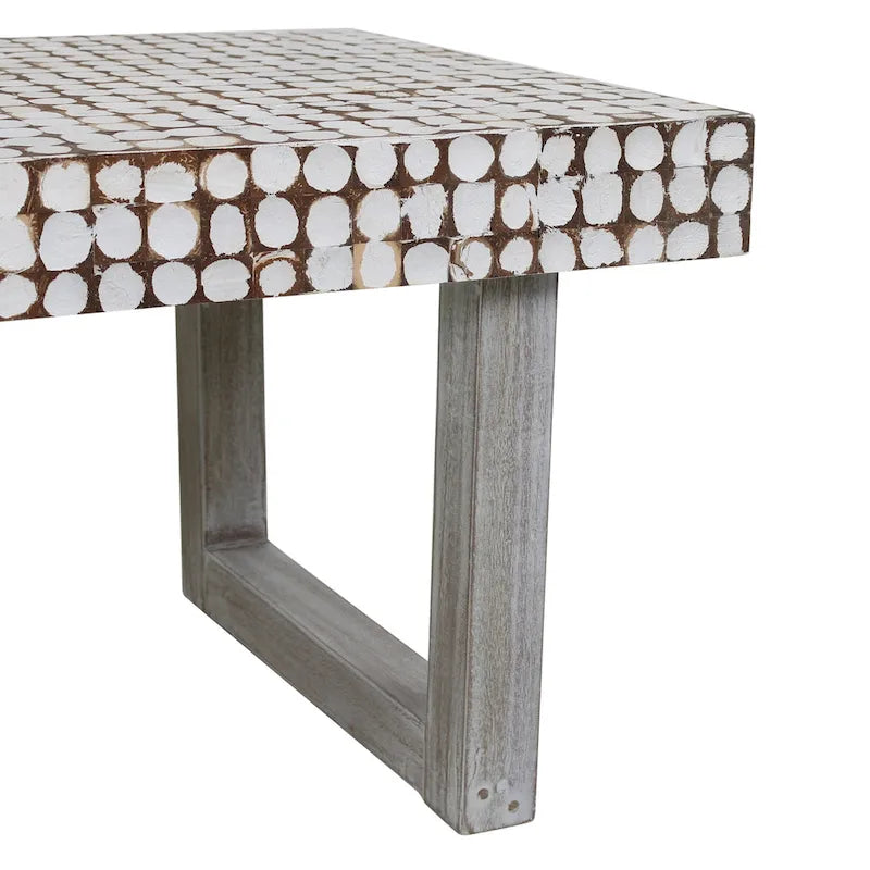 Handcrafted Distressed White Coconut Shell Coffee Table by East at Main