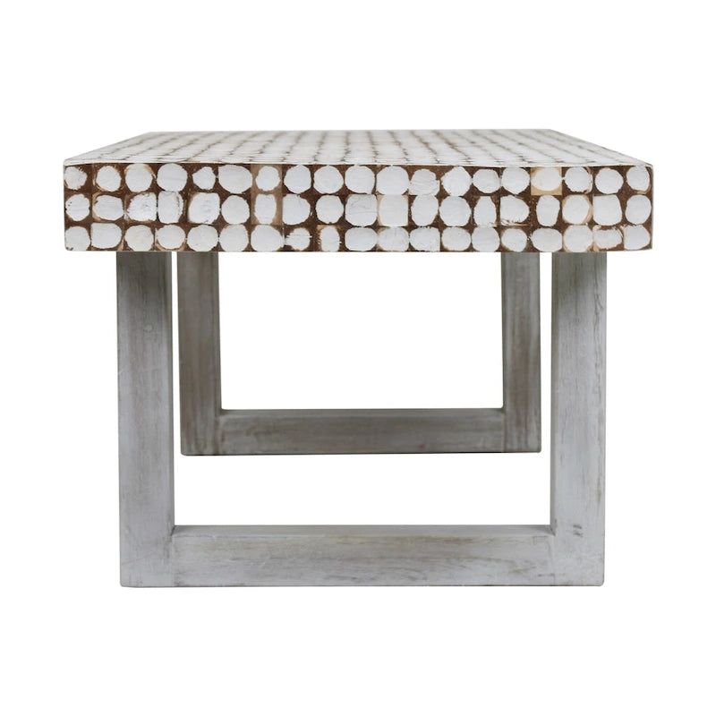 Handcrafted Distressed White Coconut Shell Coffee Table by East at Main