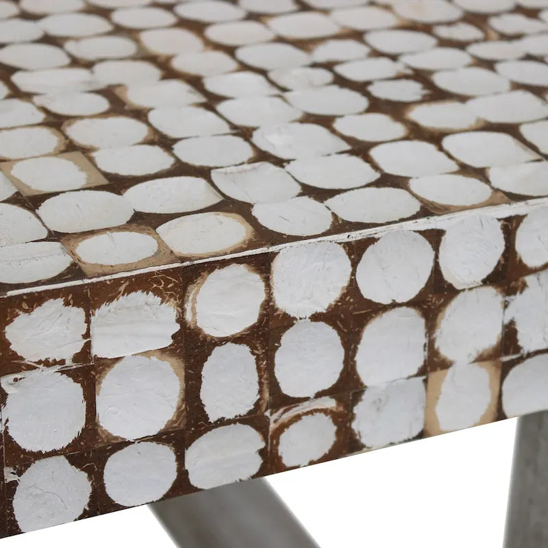 Handcrafted Distressed White Coconut Shell Coffee Table by East at Main