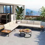 Outdoor Sectional with Cushioned Seating - Sturdy Acacia Wood, Rustic Style