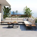 Outdoor Sectional with Cushioned Seating - Sturdy Acacia Wood, Rustic Style