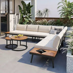 Outdoor Sectional with Cushioned Seating - Sturdy Acacia Wood, Rustic Style