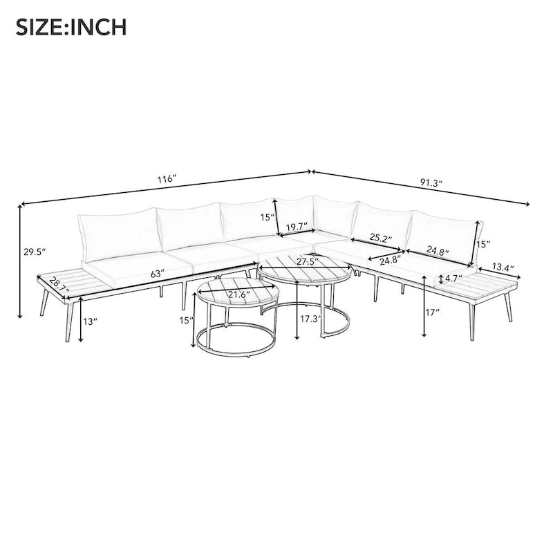 Outdoor Sectional with Cushioned Seating - Sturdy Acacia Wood, Rustic Style