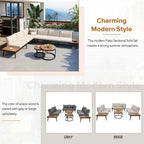 Outdoor Sectional with Cushioned Seating - Sturdy Acacia Wood, Rustic Style