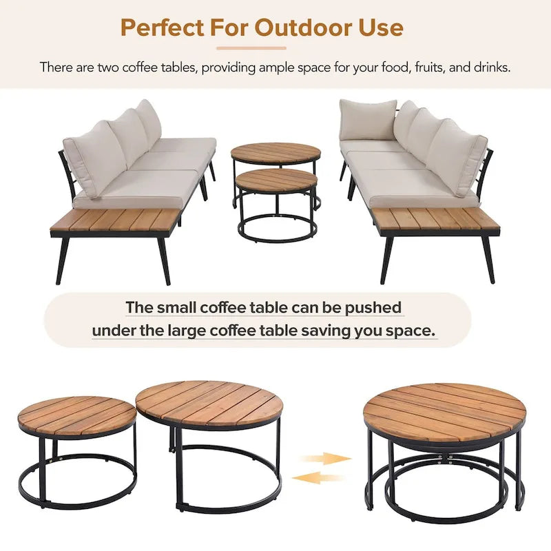 Outdoor Sectional with Cushioned Seating - Sturdy Acacia Wood, Rustic Style