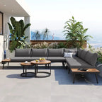 Outdoor Sectional with Cushioned Seating - Sturdy Acacia Wood, Rustic Style