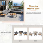 Outdoor Sectional with Cushioned Seating - Sturdy Acacia Wood, Rustic Style