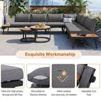 Outdoor Sectional with Cushioned Seating - Sturdy Acacia Wood, Rustic Style